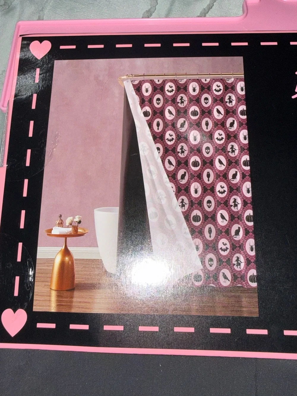 Betsey Johnson Pink and Black Pumpkin Shower Curtain Set
